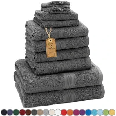 Abbildung von GREEN MARK Textilien 10 TLG. FROTTIER Handtuch Set mit verschiedenen Größen 4X Handtücher, 2X Duschtücher, Gästetücher, Waschhandschuhe Farbe: Anthrazit grau Premium Qualität