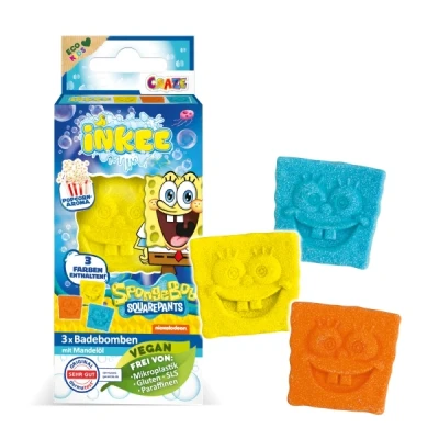 Abbildung von INKEE Badebomben Kinder SPONGE BOB Mini Pack 3er Badekugeln mit spaßigen Farben, PopCorn Aroma &amp; Mandelöl 3x15g