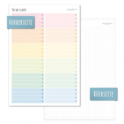 Abbildung von paper&amp;you® A5 To do Listen Block [Rainbow] 50 Seiten inkl. Notizblock auf der Rückseite nachhaltig &amp; klimafreundlich