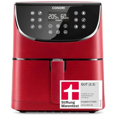 Abbildung von COSORI Heißluftfritteuse 5,5L XXL Rot Friteuse Heissluft Fritteusen Air Fryer mit Digitalem LED Touchscreen, 11 Programmen, Vorheizen&amp;Warmhalten, Shake Modus, 100 Rezepte auf Deutsch, ohne Öl, 1700W