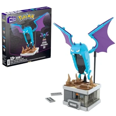Abbildung von MEGA Pokémon Mini Motion Golbat besteht aus 313 Teilen zum Zusammenbauen, enthält versteckten Knopf, mit Flügelschlag Funktion, 13 cm groß, sehr schön Ausstellen, HTH72