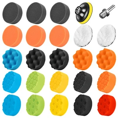 Abbildung von SPTA Edelstahl, Polierschwamm, 25tlg 80mm Polieren Pad Schwamm Set mit Polierpad und Polierfell Polierset Polierteller Kit Für Bohrmaschine, Poliermaschine