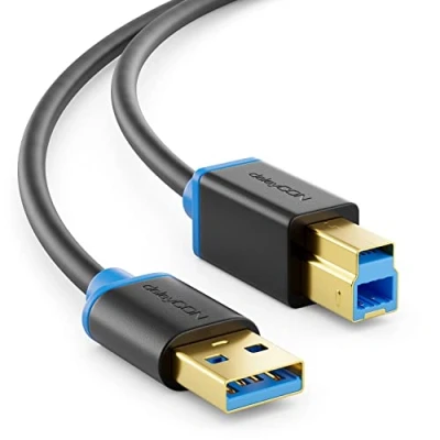 Abbildung von deleyCON 0,5m USB 3.0 Super Speed Kabel A Stecker zu B Datenkabel bis 5 Gbit/s für z.B. Drucker Scanner Multifunktionsdruckern Schwarz