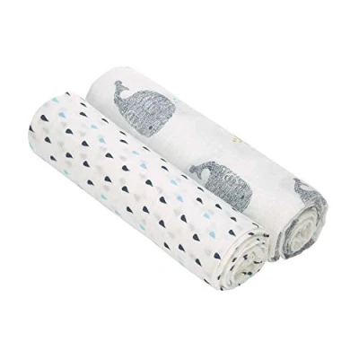 Abbildung von LÄSSIG Baby Puckdecke Spuckdecke Pucktuch Mulltuch 2er Set Baumwolle 120 x cm/ Heavenly soft Swaddle XL Little Water Whale