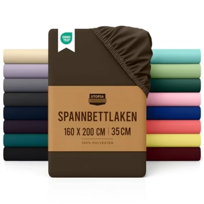 Abbildung von Utopia Bedding Spannbettlaken 160x200cm Braun Gebürstete Polyester Mikrofaser Spannbetttuch 35 cm Tiefe Tasche