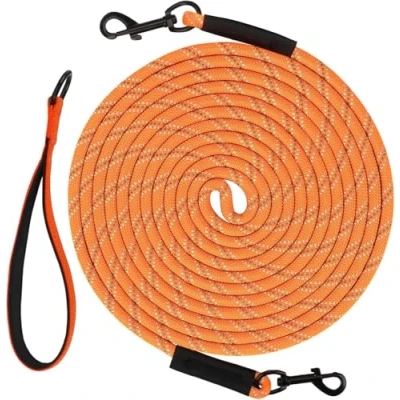 Abbildung von Taglory Schleppleine 10m für Hunde Reflektierendes Seil Doppelter Haken 8mm Orange
