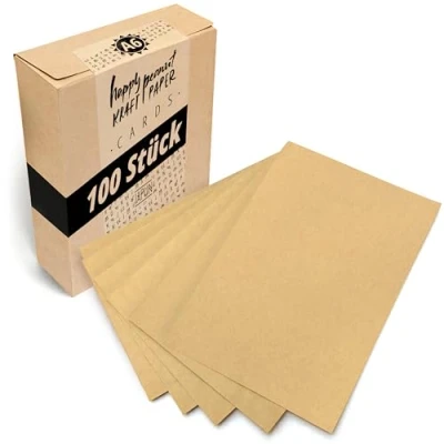 Abbildung von Japun blanko Postkarten, Kraftpapier Karten Set (100 Stück) zum Selbstgestalten, beschriften oder bedrucken 300 g/m² DIN A6 105 x 148 mm hellbraun