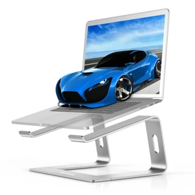 Abbildung von BoYata Laptop Ständer, Ergonomisch Aluminium Notebook Tragbarer Belüfteter Halterung, Laptopständer Kompatibel mit MacBook, Dell, HP, Samsung, Acer, Allen 10&quot; 15,6&quot; Laptops Silber
