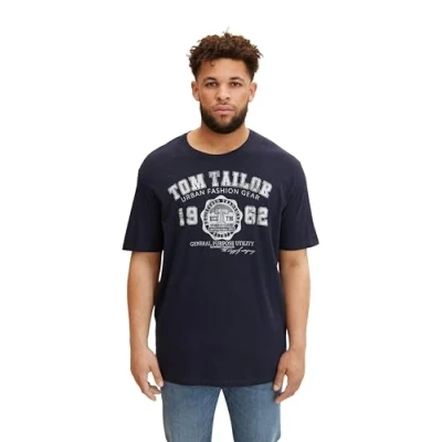 Abbildung von TOM TAILOR Herren Plussize T Shirt mit Logo Print, 10690 Knitted Navy, 3XL