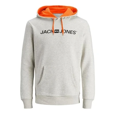 Abbildung von JACK &amp; JONES Herren JJECORP Old Logo Sweat Hood, Kapuzen Hoodie Langarm, White Melange/Shocking Orange, L