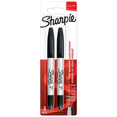 Abbildung von SHARPIE Doppelseitiger Permanent Marker Stift mit Doppelspitze (Fein &amp; ultrafein) schwarze Tinte 2 Stück