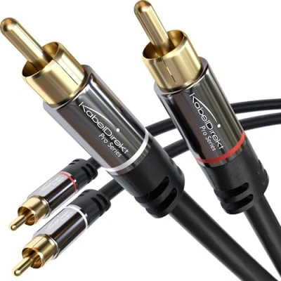 Abbildung von KabelDirekt 10 m Cinch Kabel, Stereo Audio Kabel 2 x besonders bruchfest &amp; brillante Tonqualität (Koaxialkabel, RCA Subwoofer/Verstärker/HiFi Heimkino/Blu ray, analog digital)