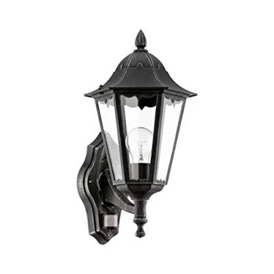 Abbildung von EGLO Außen Wandlampe Navedo, 1 flammige Außenleuchte inkl. Bewegungsmelder, Sensor Wandleuchte aus Aluguss und Glas, Farbe: Schwarz, silber patina, Fassung: E27, IP44