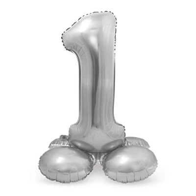 Abbildung von Folat 64711 Folienballon Zahl 1 Silber mit Basis ca. 81 cm, 8714572647113