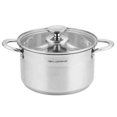 Abbildung von FLORINA Edelstahl Topf 6 l 24 cm Durchmesser I Energiesparender Kochtopf FALCON mit Glasdeckel und Messskala 3 lagiger Boden gleichmäßige Wärmeverteilung Ideal für alle Herdarten