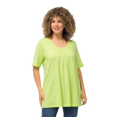 Abbildung von Ulla Popken Damen, Zierfalten, A Linie, Rundhals, Halbarm, Modal T Shirts, Limettengrün, 42 44