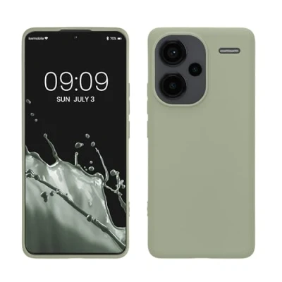 Abbildung von kwmobile Hülle kompatibel mit Xiaomi Redmi Note 13 Pro+ 5G / Pro Plus weiches TPU Silikon Case Cover geeignet für kabelloses Laden Graugrün