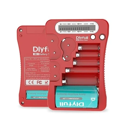 Abbildung von Dlyfull LCD Universal Batterietester für AA AAA C D 9V Digitaler Testgerät CR123A CR2 CRV3 2CR5 CRP2 Batterie 1,5V und 3V Knopfzellen, Rot