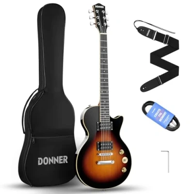 Abbildung von Donner E Gitarre Set Gitarren LP Stil 39 Zoll Voller Größe mit Tasche, Gurt, Kabel (Sunburst)