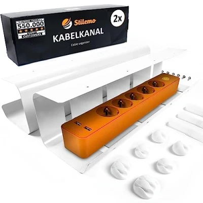 Abbildung von Stilemo® Kabelkanal Schreibtisch Kabelmanagement Organizer Kabeldurchführung Cable Management Kabelhalter Kabelwanne Tisch 2er Set 43x12x10 cm Kabelkorb Weiß