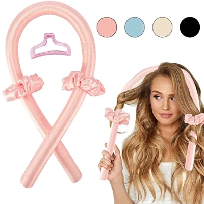 Abbildung von Heatless Curls Band Lockenwickler über Nacht ohne Hitze für lange Haare Curler Haarband Weich zum Schlafen große Locken SET inkl. 2x Haargummi + 1x Haarklammer (Schwarz)