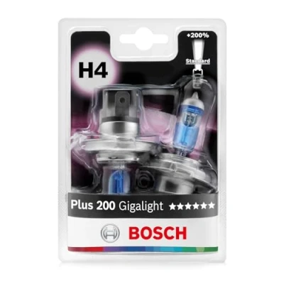 Abbildung von Bosch H4 Plus 200 Gigalight Halogen Glühlampe für Auto Scheinwerfer, 12 V 60/55 W, 200% mehr Licht Lampensockel Typ P43t 2er Pack Ersatz Scheinwerferlampen