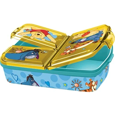 Abbildung von p:os Winnie Pooh Brotdose für Kinder mit 3 Fächern, Lunchbox aus Kunststoff Clip Verschlüssen, Vesperdose Kindergarten, Schule und Freizeit