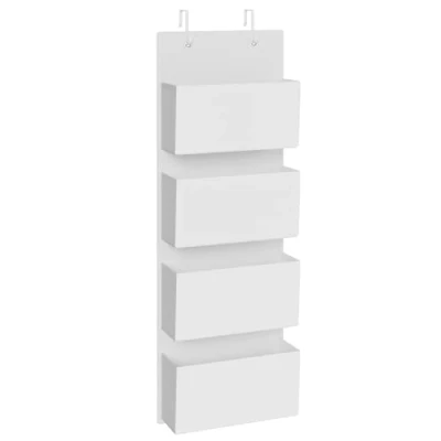 Abbildung von SONGMICS Hängeorganizer mit 4 Taschen, Kleiderschrank Organizer, Hängeaufbewahrung, Tür Hängeregal Stoff, Schlafzimmer Wohnzimmer, 12 x 33,5 100 cm, wolkenweiß RDH004W01