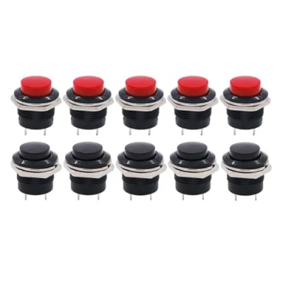 Abbildung von 10 strück 16MM Momentary Push Button on Off Switch Schalter Sortiert Rot Schwarz, 3 A 250 V AC 2 poliger selbstrückstellender Mini Rundschalter