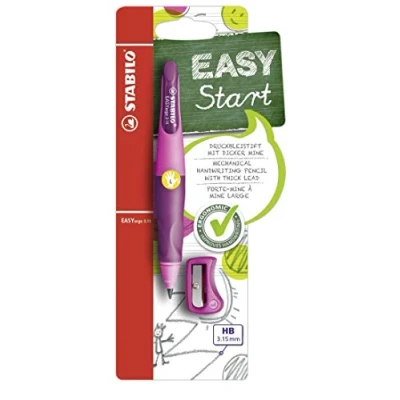 Abbildung von Ergonomischer Druck Bleistift für Linkshänder STABILO EASYergo 3.15 in pink/lila inkl. 1 dicken Mine Härtegrad HB &amp; Spitzer