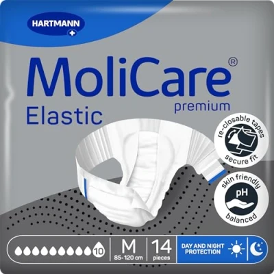 Abbildung von MoliCare Premium Elastic Slip: bei schwerster Inkontinenz für Frauen und Männer; 10 Tropfen, Gr. M (85 120 cm Hüftumfang), 14 Stück