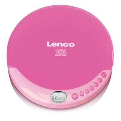 Abbildung von Lenco CD 011PK Tragbarer Spieler mit Akkuladefunktion LCD Bildschirm Diskman Walkman Kopfhörern und Micro USB Ladekabel Pink