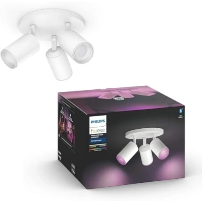 Abbildung von Philips Hue White &amp; Color Ambiance Fugato Spot 3 flg. weiß 3x350lm, dimmbar, 16 Mio. Farben, steuerbar via App, kompatibel mit Amazon Alexa (Echo, Echo Dot)