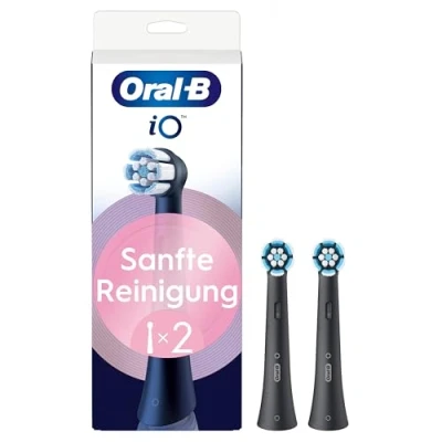 Abbildung von Oral B iO Sanfte Reinigung, Original Aufsteckbürsten, geeignet für empfindliches Zahnfleisch, Schwarz, 2 Stück
