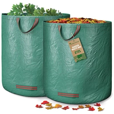 Abbildung von GardenGloss 2x Gartenabfallsack mit Griffen 272L Gartensack Laubsack UV Stabil und Wasserabweisend Wiederverwendbare Stabile Gartensäcke