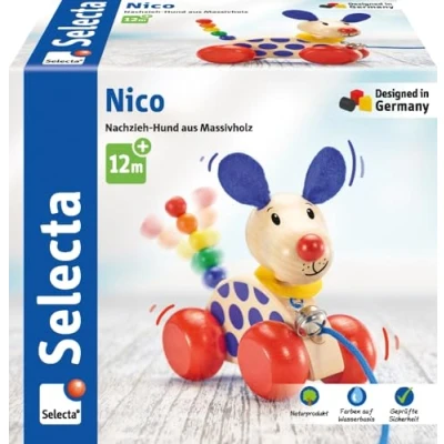 Abbildung von Selecta 62026 Nico, Nachzieh Hund, Schiebe und Nachziehspielzeug, 1 Jahr to 3 Jahre, aus Holz, 12 cm