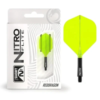 Abbildung von RED DRAGON Darts Nitro Flite Integriert Flüge &amp; Schäfte System No.2 Form und Design Schwarz Gelb Farbe, Kurz Länge