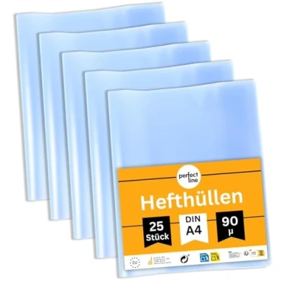Abbildung von perfect line 25 Hefthüllen DIN A4 transparent, Heftumschlag durchsichtig &amp; genarbt, Heftschoner aus recyclebarem PP