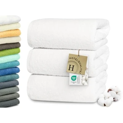 Abbildung von ZOLLNER 3er Set Duschtücher in 70x140 cm besonders weiche und saugstarke Handtücher weiß mit praktischem Aufhänger waschbar bis 95C Baumwolle Hotelqualität