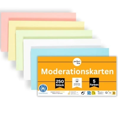 Abbildung von perfect line 250 Moderationskarten, Light Farben, Recycling Karton 20 x 10,5 cm, Premium Qualität, Extra Stark, Made in Germany, Blauer Engel zertifiziert