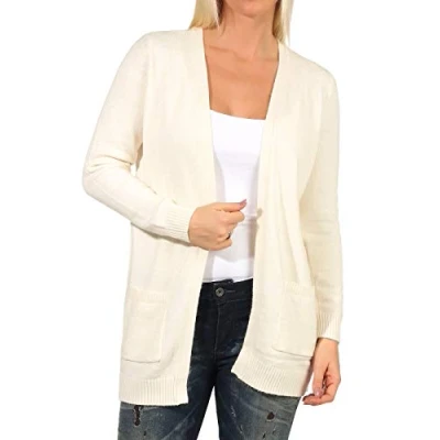 Abbildung von ONLY Damen Lange Strickjacke mit Taschen Stretch Casual Langarm ONLLESLY Open Cardigan Noos Gerippt, Farben:Weiß, Größe:S