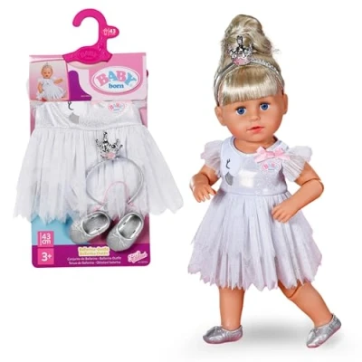 Abbildung von BABY born Ballerina Outfit 43cm mit Body und Tüll Rock Schwan Stickerei, Haarreif Krone Schuhen, für Puppen, 837276 Zapf Creation