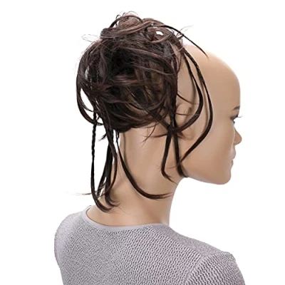 Abbildung von CAISHA XXL Haarteil Haargummi Daisy Dutt Hochsteckfrisuren Mit Geflochtenen Zöpfen Gewellt Kunstfaser Hitzebeständig DM17cm Kastanienbraun G7D