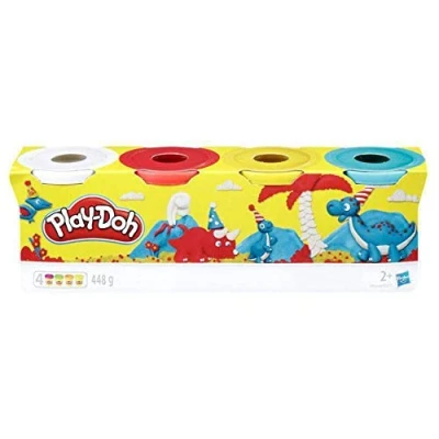 Abbildung von Hasbro Play Doh Set 4er Pack Grundfarben Knetmasse, Modelliermasse für fantasievolles und kreatives Spielen, Kunstzubehör Kinder ab 2 Jahren, in den Farben blau, gelb, rot weiß