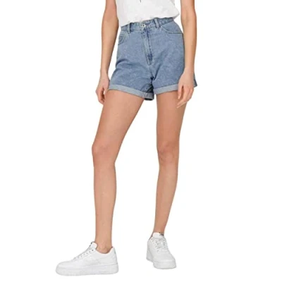 Abbildung von ONLY Damen Shorts high Waist 5 Pocket Design Knopfleiste Reißverschluss Kurze Bermudas, Farben:Hellblau, Größe:XL