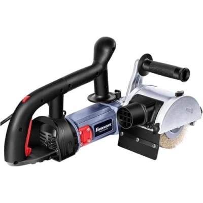 Abbildung von FANZWORK V2 1500 Watt Satiniermaschine Schleifmaschine Bürstenschleifgerät zur Renovierung von Oberflächen aller Art, mit Staubsaugung Anschluss, Drehzahlregelung, Kugelgriff, Messing Bürste