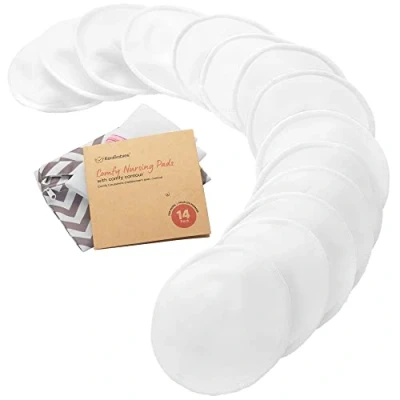Abbildung von Bio Bambus Stilleinlagen 14 Waschbare ​+ Wäschebeutel Wiederverwendbare für die Mutterschaft Waschbar (Soft White, M 10cm)