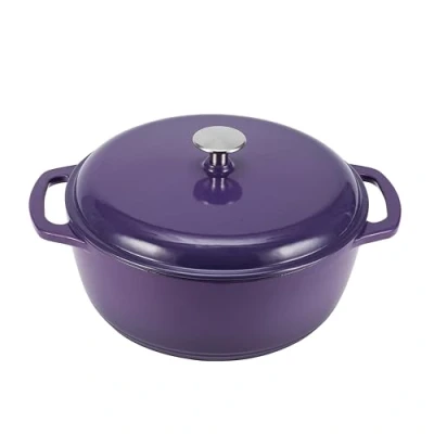 Abbildung von Amazon Basics Schmortopf aus Rund emailliertem Gusseisen, 5.67 l, Violett