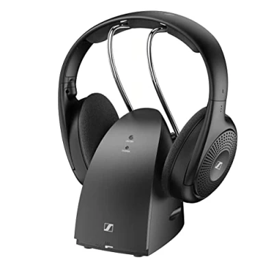 Abbildung von Sennheiser RS 120 W Wireless On Ear Kopfhörer für kristallklaren Fernsehton leichtes Design, 3 Klangmodi, 60 m Signalreichweite, inkl. Kombi Sender/Ladegerät Schwarz
