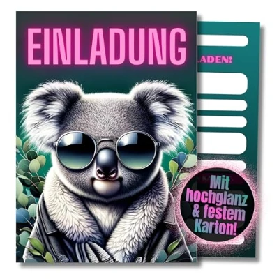 Abbildung von HIDEBLOOM Koala Einladungskarten Kindergeburtstag Mädchen I 12 Stück DIN A6 (10,5 cm x 14,8 cm) Kinder Geburtstags Einladung